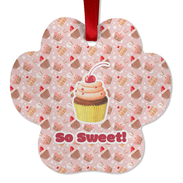 Custom Sweet Cupcakes Metal Paw Ornament - Double Sided w/ Name or Text