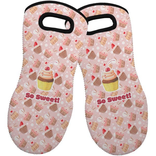 Custom Sweet Cupcakes Neoprene Oven Mitts - Set of 2 w/ Name or Text