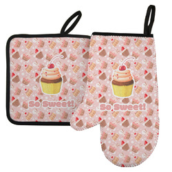 Sweet Cupcakes Left Oven Mitt & Pot Holder Set w/ Name or Text