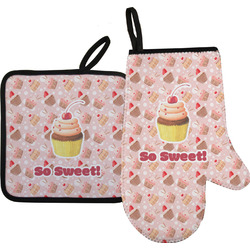 Sweet Cupcakes Right Oven Mitt & Pot Holder Set w/ Name or Text