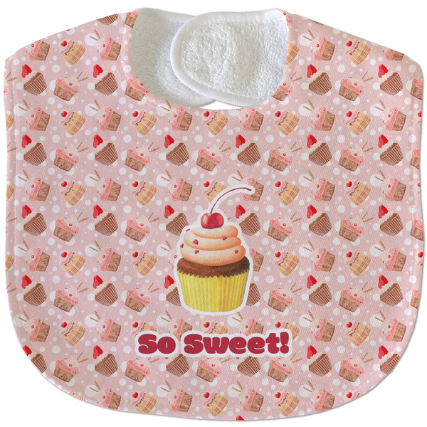 Custom Sweet Cupcakes Velour Baby Bib w/ Name or Text