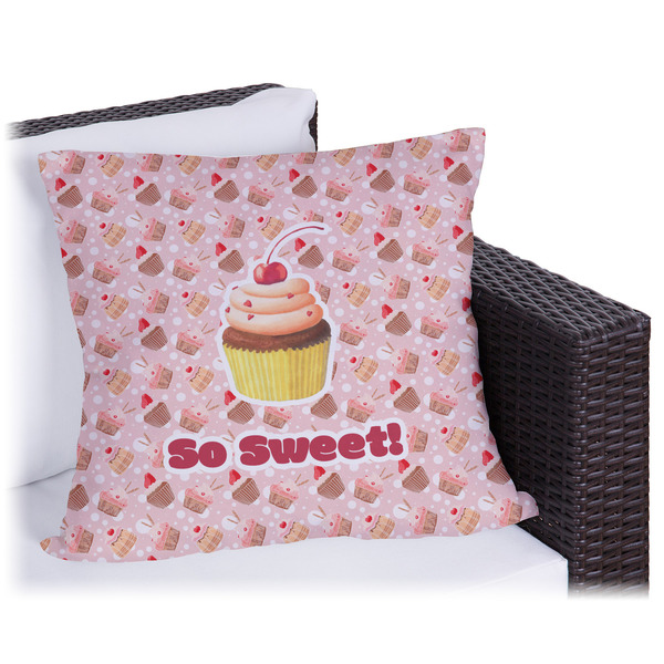 Custom Sweet Cupcakes Outdoor Pillow - 16" w/ Name or Text