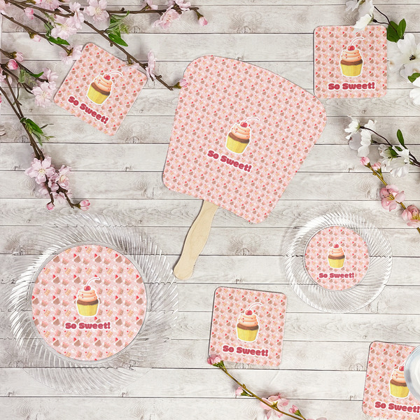 Sweet Cupcakes Party Supplies Combination Image - All items - Plates, Coasters, Fans