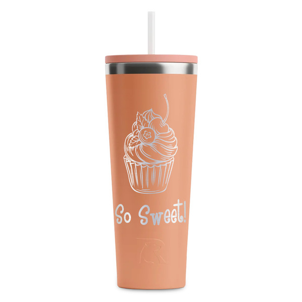 Custom Sweet Cupcakes RTIC Everyday Tumbler with Straw - 28oz - Peach - Single-Sided (Personalized)