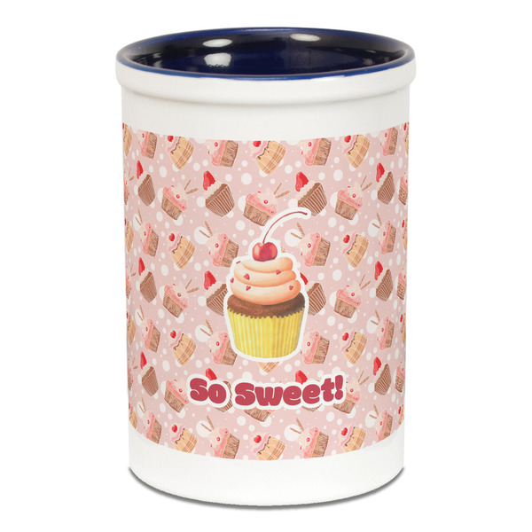 Custom Sweet Cupcakes Ceramic Pencil Holders - Blue