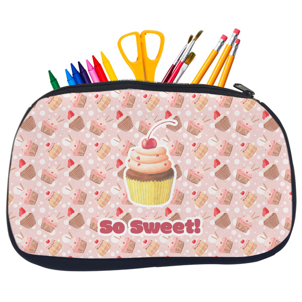 Custom Sweet Cupcakes Neoprene Pencil Case - Medium w/ Name or Text