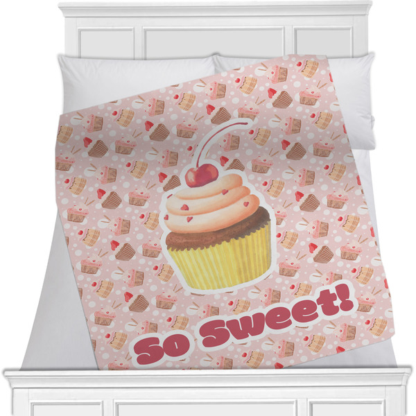 Custom Sweet Cupcakes Minky Blanket - Twin / Full - 80"x60" - Single Sided w/ Name or Text