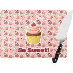 Sweet Cupcakes Rectangular Glass Cutting Board - Large - 15.25"x11.25" w/ Name or Text