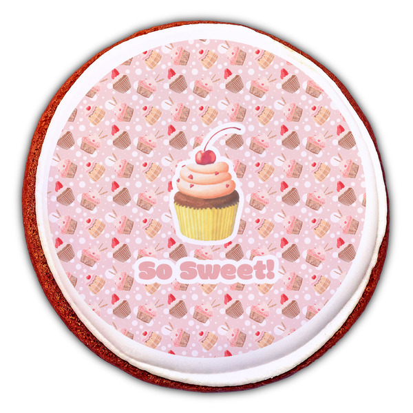 Sweet Cupcakes Printed Icing Circle - Large - On Cookie