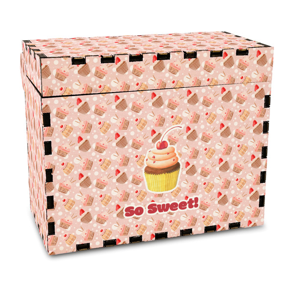 Custom Sweet Cupcakes Wood Recipe Box - Full Color Print (Personalized)