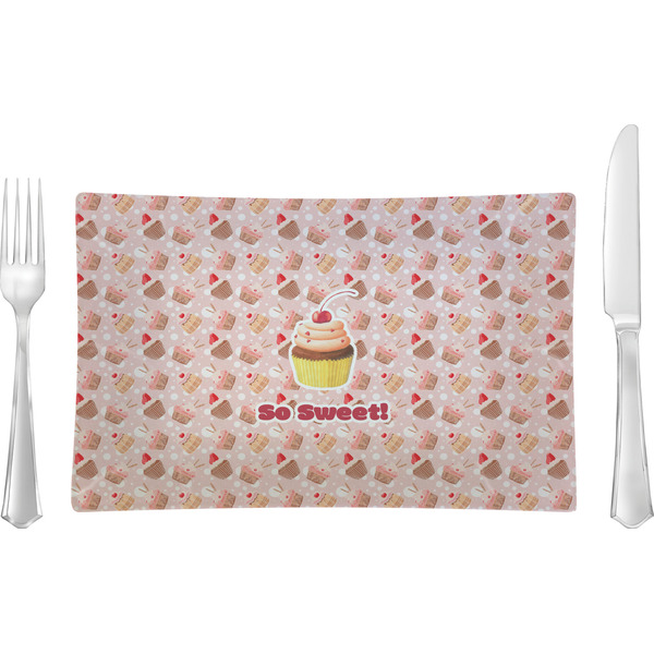 Custom Sweet Cupcakes Rectangular Glass Lunch / Dinner Plate - Single or Set (Personalized)
