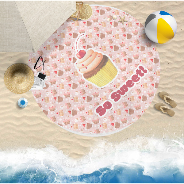 Sweet Cupcakes Round Beach Towel Lifestyle