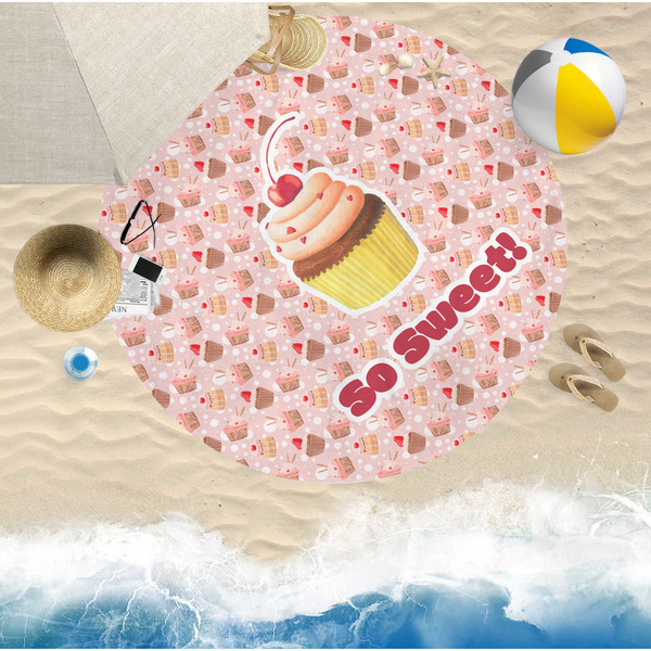 Sweet Cupcakes Round Beach Towel Lifestyle