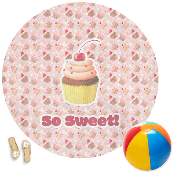 Custom Sweet Cupcakes Round Beach Towel (Personalized)