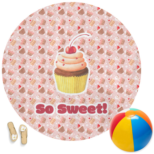 Custom Sweet Cupcakes Round Beach Towel (Personalized)