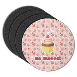 Sweet Cupcakes Round Rubber Backed Coasters - Set of 4 w/ Name or Text