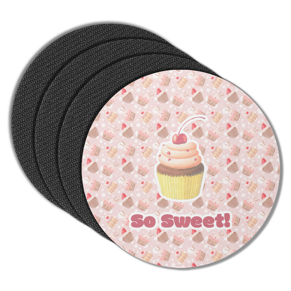Custom Sweet Cupcakes Round Rubber Backed Coasters - Set of 4 w/ Name or Text