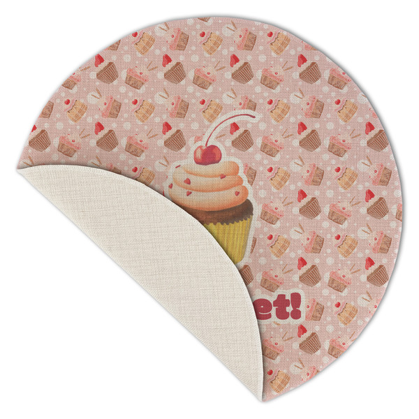 Sweet Cupcakes Round Linen Placemats - Front (folded corner single sided)