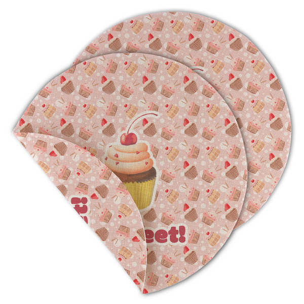 Custom Sweet Cupcakes Round Linen Placemat - Double Sided (Personalized)