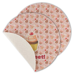 Sweet Cupcakes Round Linen Placemat - Single Sided - Set of 4 (Personalized)