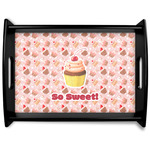 Sweet Cupcakes Black Wooden Tray - Large w/ Name or Text