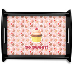 Sweet Cupcakes Black Wooden Tray - Large w/ Name or Text