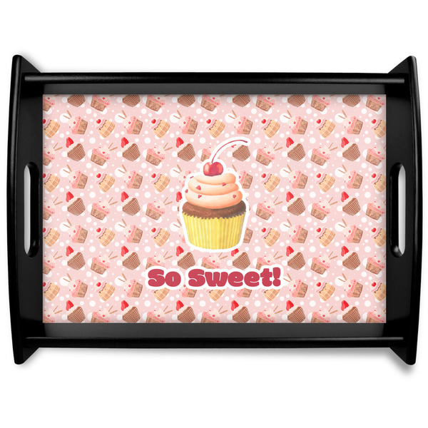 Custom Sweet Cupcakes Black Wooden Tray - Large w/ Name or Text