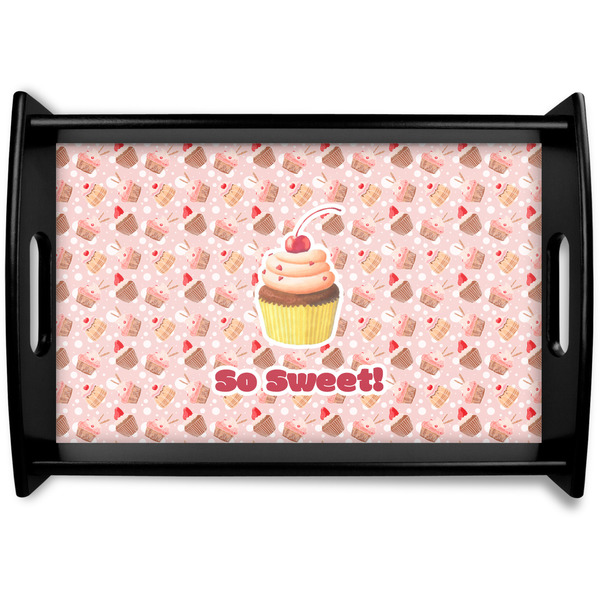 Custom Sweet Cupcakes Black Wooden Tray - Small w/ Name or Text