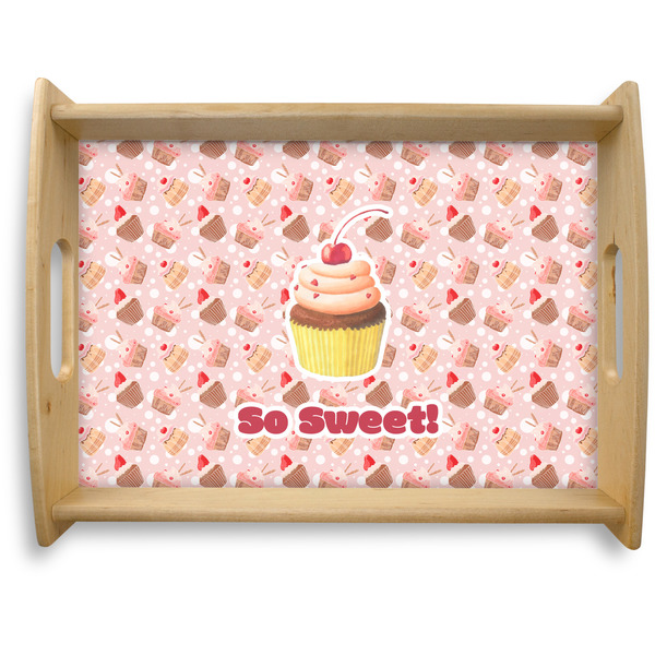 Custom Sweet Cupcakes Natural Wooden Tray - Large w/ Name or Text