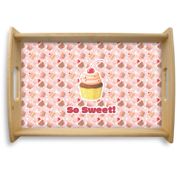 Custom Sweet Cupcakes Natural Wooden Tray - Small w/ Name or Text