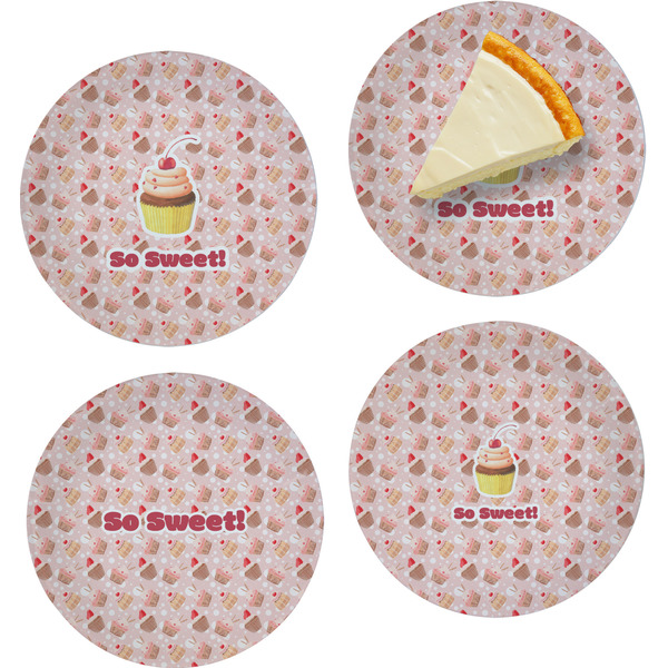 Custom Sweet Cupcakes Set of 4 Glass Appetizer / Dessert Plate 8" (Personalized)