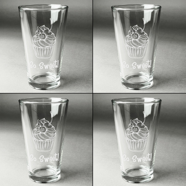 Sweet Cupcakes Set of Four Engraved Beer Glasses - Individual View