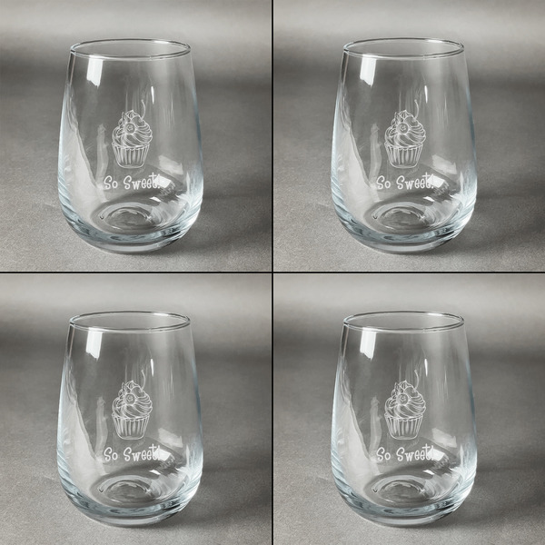 Sweet Cupcakes Set of Four Personalized Stemless Wineglasses (Approval)