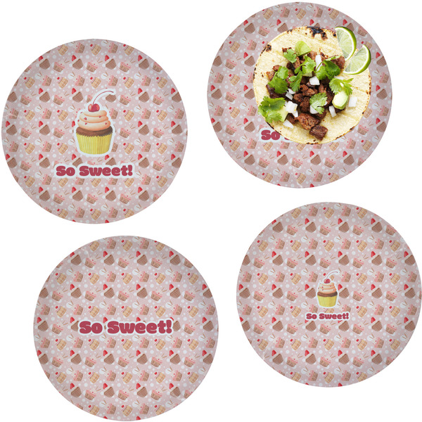Custom Sweet Cupcakes Set of 4 Glass Lunch / Dinner Plate 10" (Personalized)