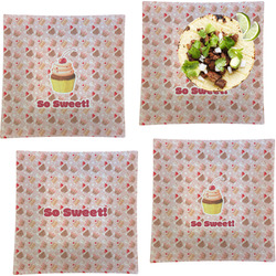 Sweet Cupcakes Set of 4 Glass Square Lunch / Dinner Plate 9.5" w/ Name or Text