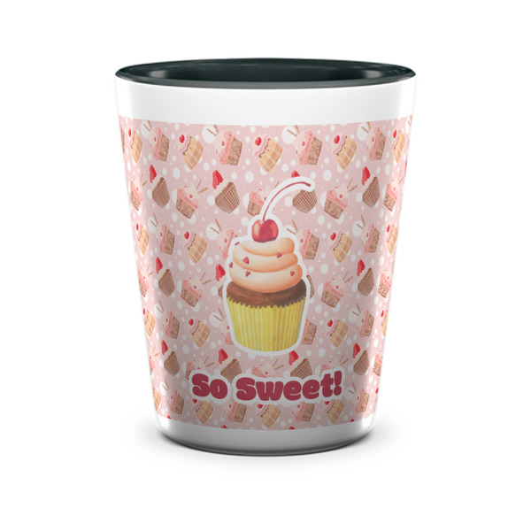 Custom Sweet Cupcakes Ceramic Shot Glass - 1.5 oz - Two Tone - Set of 4 (Personalized)
