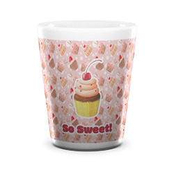 Sweet Cupcakes Ceramic Shot Glass - 1.5 oz - White - Set of 4 (Personalized)