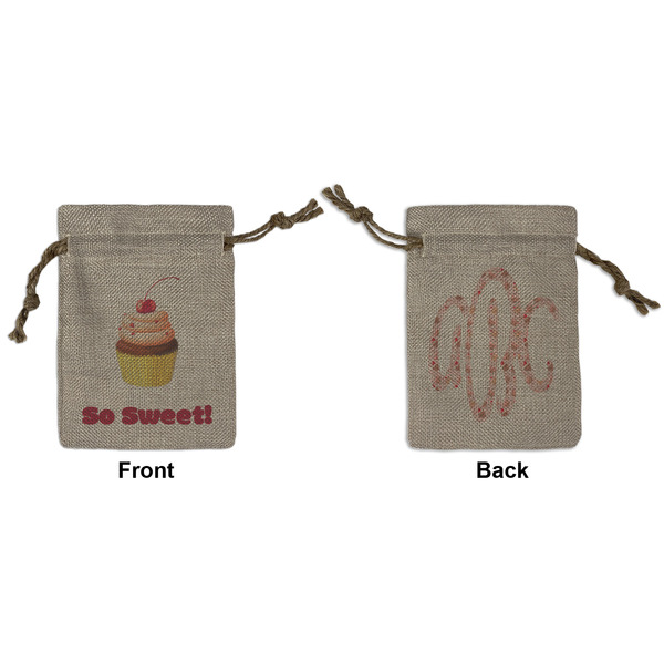Custom Sweet Cupcakes Small Burlap Gift Bag - Front & Back (Personalized)