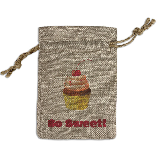 Custom Sweet Cupcakes Small Burlap Gift Bag - Front (Personalized)