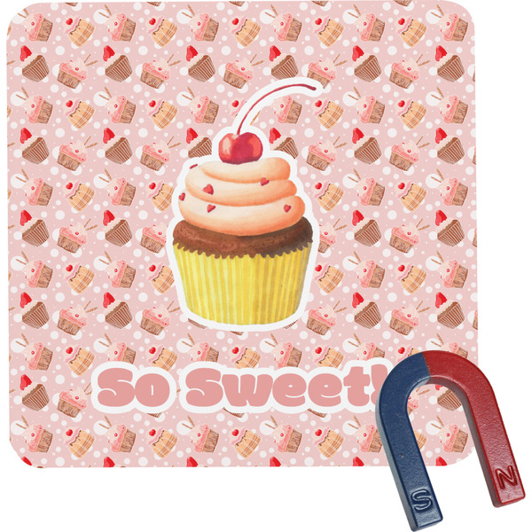 Custom Sweet Cupcakes Square Fridge Magnet w/ Name or Text