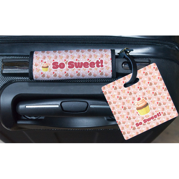 Sweet Cupcakes Square Luggage Tag & Handle Wrap - In Context