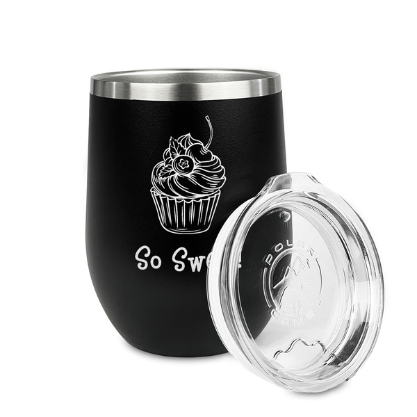 Sweet Cupcakes Stainless Wine Tumblers - Black - Double Sided - Alt View