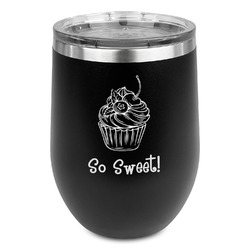 Sweet Cupcakes Stemless Stainless Steel Wine Tumbler - Black - Double Sided (Personalized)