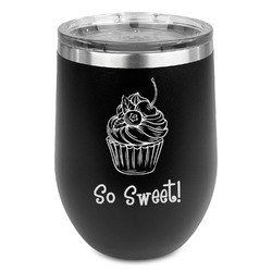 Sweet Cupcakes Stemless Stainless Steel Wine Tumbler - Black - Single Sided (Personalized)