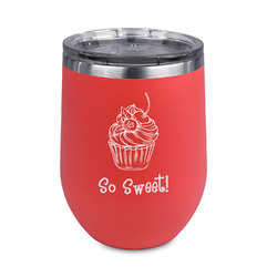 Sweet Cupcakes Stemless Stainless Steel Wine Tumbler - Coral - Double Sided (Personalized)