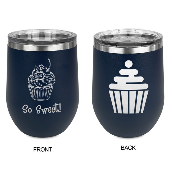 Sweet Cupcakes Stainless Wine Tumblers - Navy - Double Sided - Approval