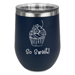 Sweet Cupcakes Stemless Stainless Steel Wine Tumbler - Navy - Double Sided (Personalized)