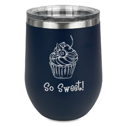 Sweet Cupcakes Stemless Stainless Steel Wine Tumbler - Navy - Single Sided (Personalized)