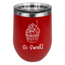 Sweet Cupcakes Stemless Stainless Steel Wine Tumbler - Red - Double Sided (Personalized)