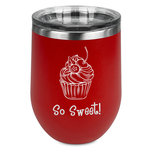 Custom Sweet Cupcakes Stemless Stainless Steel Wine Tumbler - Red - Single Sided (Personalized)